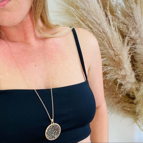 NORDSTROM REVOLVE Gold Circle Medallion Pendant Long Layering Necklace Jewelry - Picture 2 of 7